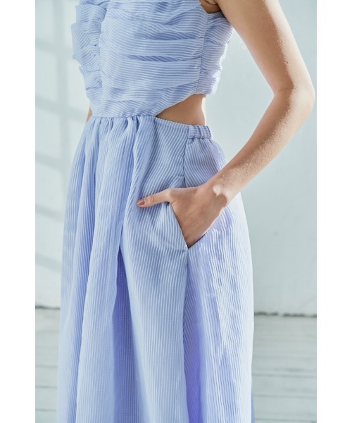 Estella.K ワンピース Cello Cut-our Dress シアーシャーリングタック
