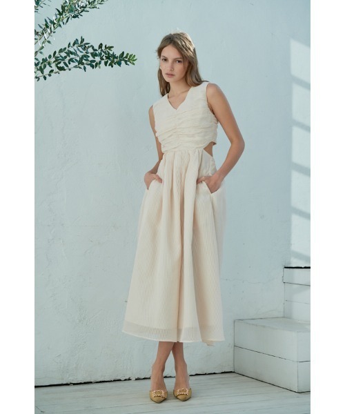 Estella.K ワンピース Cello Cut-our Dress シアーシャーリングタック