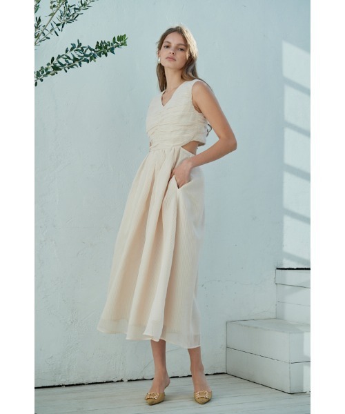 Estella.K ワンピース Cello Cut-our Dress シアーシャーリングタック