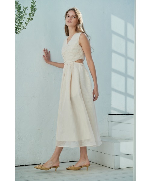 Estella.K ワンピース Cello Cut-our Dress シアーシャーリングタック