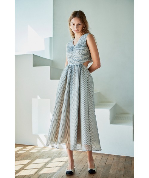 Estella.K ワンピース Cello Cut-our Dress シアーシャーリングタック