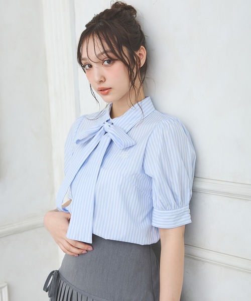 INGNI（イング） ブラウス シャツ 胸刺繍ボウタイ半袖ブラウス