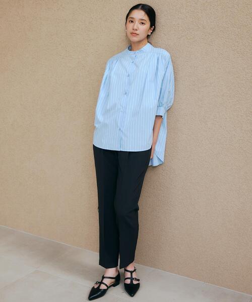 THE SHOP TK ブラウス シャツ 「体型カバー」6分袖バックシャーリング