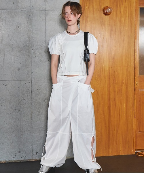 メゾンスペシャル サイドリボン2WAYパンツ パラシュート スノーカモ