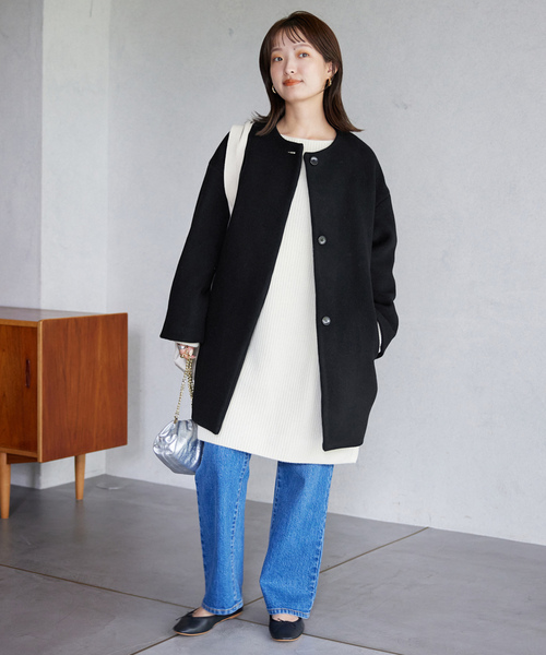 SLOBE IENA（スローブイエナ） ノーカラーコート 38 サックスブルー