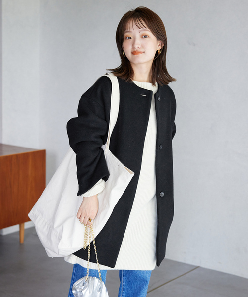 SLOBE IENA（スローブイエナ） ノーカラーコート 38 サックスブルー