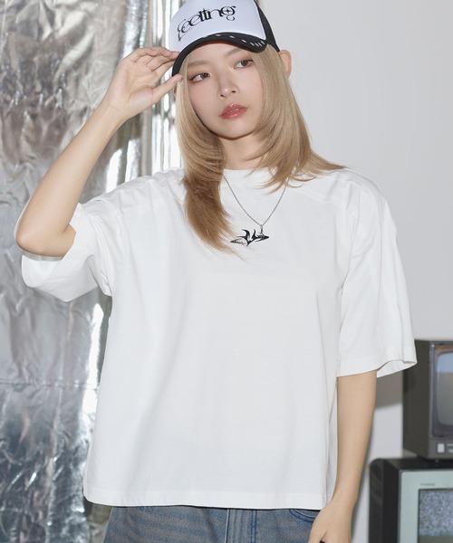 tシャツ ヴィンテージライクロゴ刺繍カットオフTシャツ「UNISEX