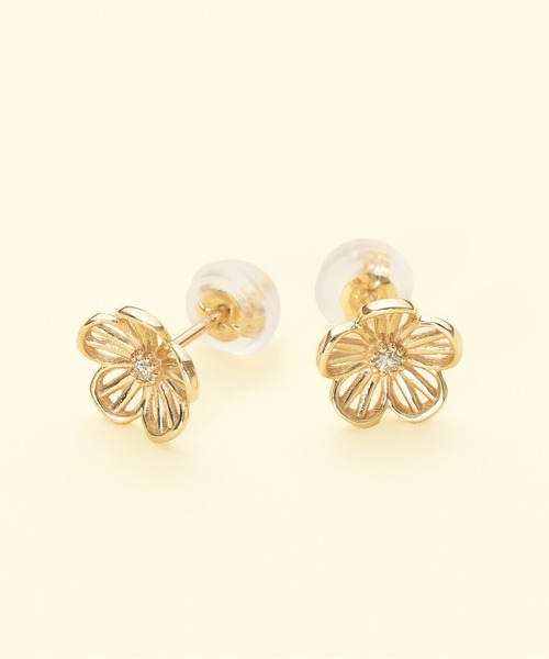 agete　フラワーモチーフ　両耳用ピアス　K10　D0.01ct　ゴールド　箱 Jewel closet by L&Co. ピアス K10 フラワー モチーフ ピアス
