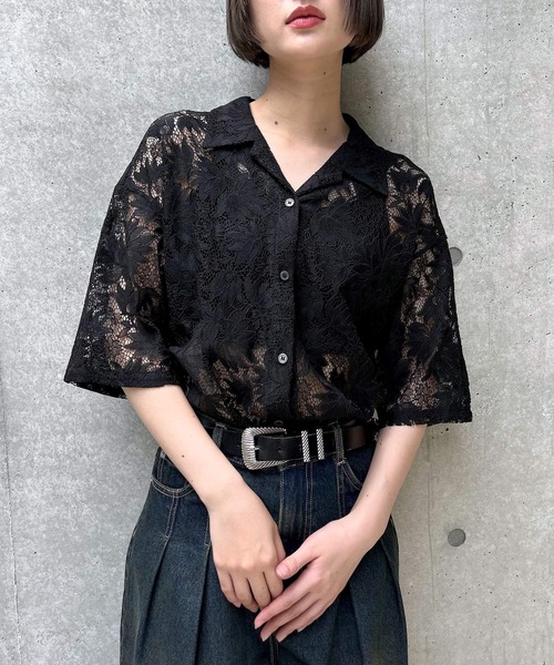ブラウス シャツ レースカイキンシャツ (半袖) レディース PAGEBOY ブラウス シャツ レースカイキンシャツ (半袖