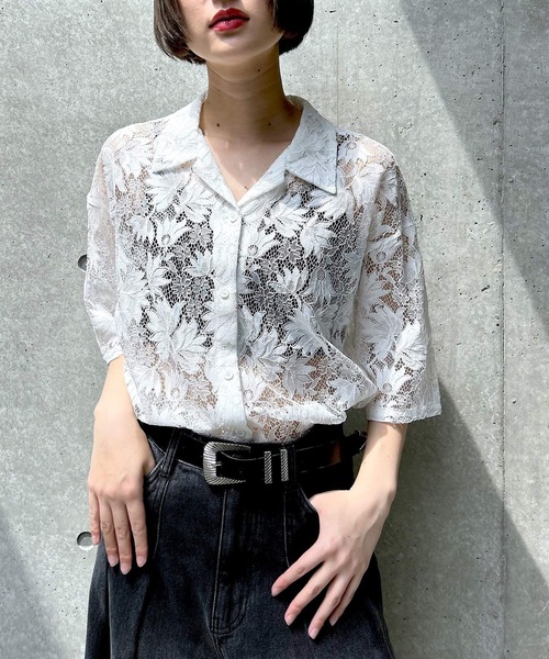 ブラウス シャツ レースカイキンシャツ (半袖) レディース PAGEBOY ブラウス シャツ レースカイキンシャツ (半袖