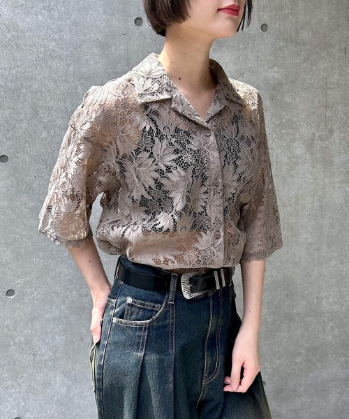 ブラウス シャツ レースカイキンシャツ（長袖） レディース PAGEBOY ブラウス シャツ レースカイキンシャツ (半袖
