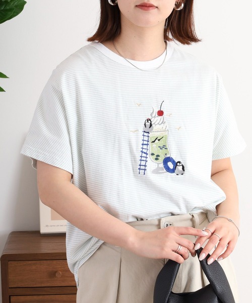 Emago（イマゴ） tシャツ クリームソーダ刺繍ドルマンTシャツ