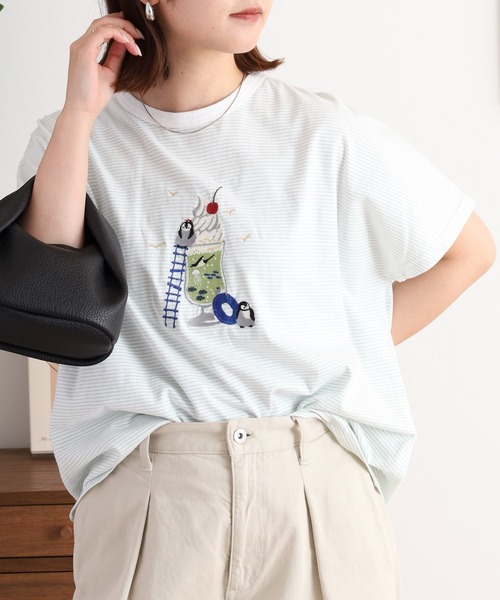 tシャツ EMAGO ボトルシップ刺繍5分袖Tシャツ レディース 楽天市場】ボトルシップ刺繍Tシャツ レディース トップス 5分袖