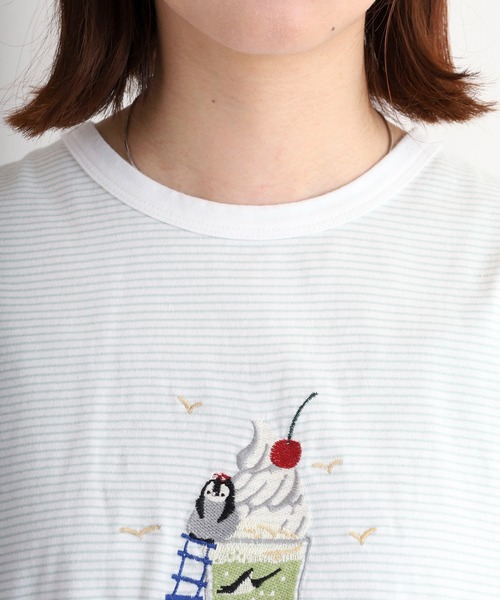 クリームソーダ刺繍ドルマンTシャツ emago ナチュラル カジュアル 大人 かわいい 北欧 Tシャツ　クリームソーダ Emago tシャツ EMAGO クリームソーダ刺繍ドルマンTシャツ