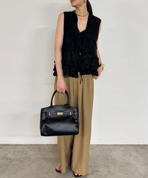 ベスト ジレ Frill vest レディース Loungedress ベスト ジレ crinkle frill rayon shantung vest
