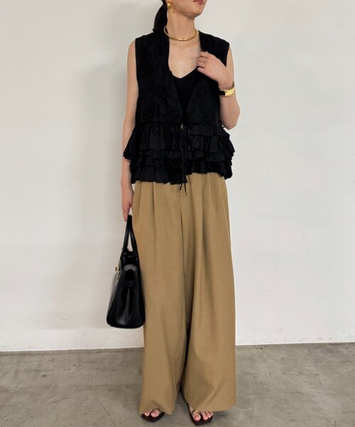 ベスト ジレ Frill vest レディース Loungedress ベスト ジレ crinkle frill rayon shantung vest