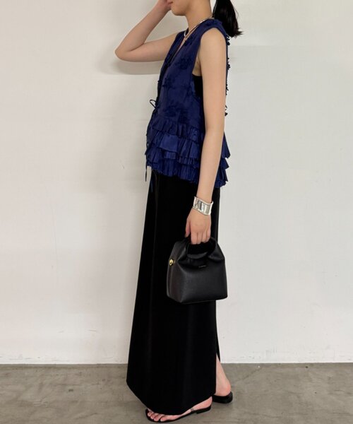 Loungedress ベスト ジレ crinkle frill rayon shantung vest