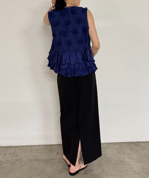 Loungedress ベスト ジレ crinkle frill rayon shantung vest