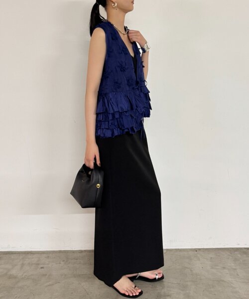 Loungedress ベスト ジレ crinkle frill rayon shantung vest