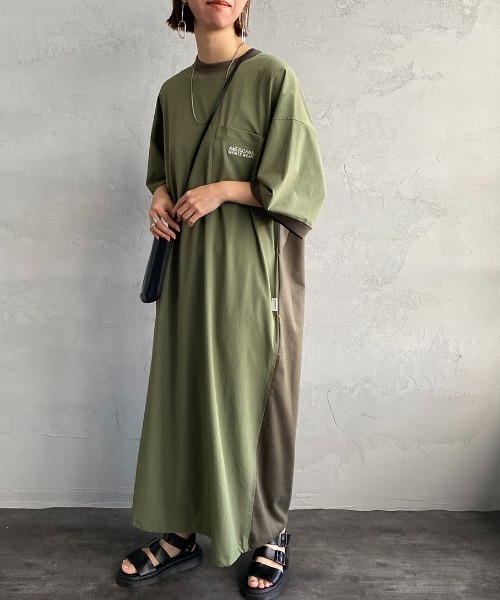 AMERICANA 「AMERICANA」 半袖ワンピース ONE SIZE オリーブ AMERICANA 「AMERICANA」 半袖ワンピース ONE SIZE オリーブ