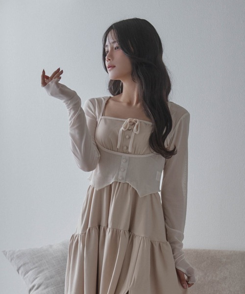 新品未使用TOCCA アイボリー リボン付きカーディガン XSファスナー M DOLLY カーディガン *M DOLLY original* airy ribbon cardigan