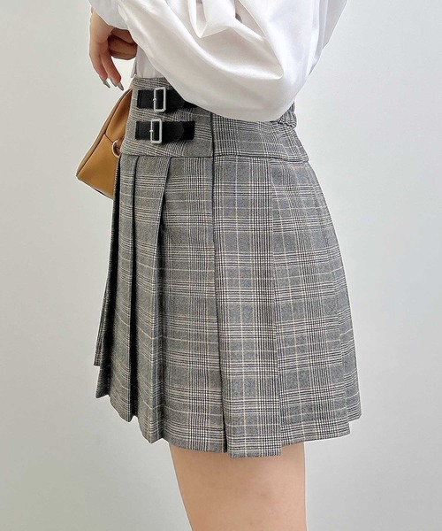 INGNI（イング） スカート サイドベルトチェック柄プリーツスカパン