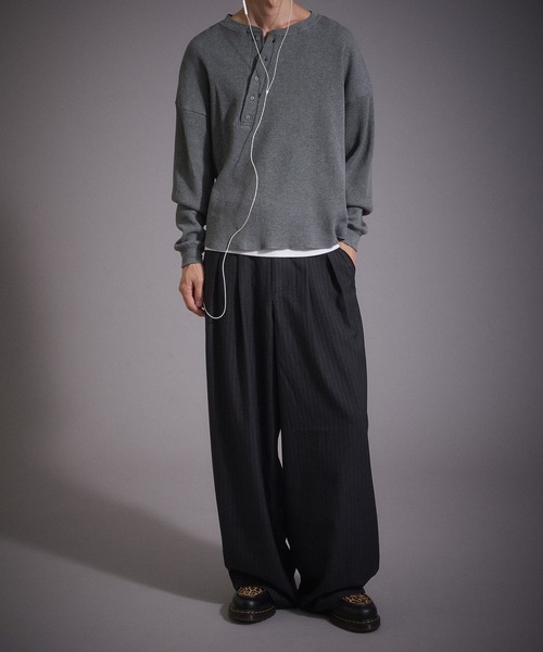 Perushu スラックス ウールタッチ 2タックワイドスラックスパンツ