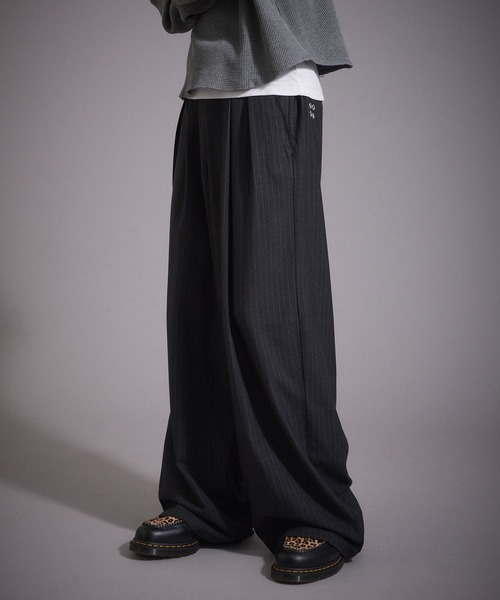 Perushu スラックス ウールタッチ 2タックワイドスラックスパンツ