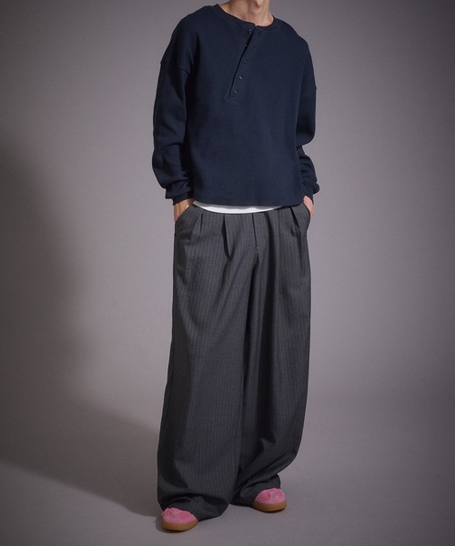 Perushu スラックス ウールタッチ 2タックワイドスラックスパンツ