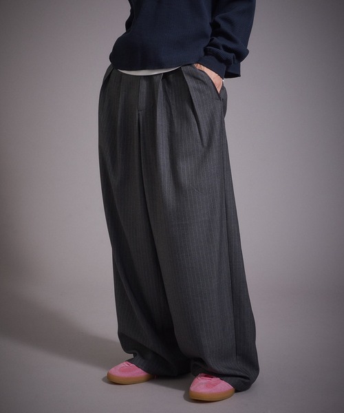 Perushu スラックス ウールタッチ 2タックワイドスラックスパンツ