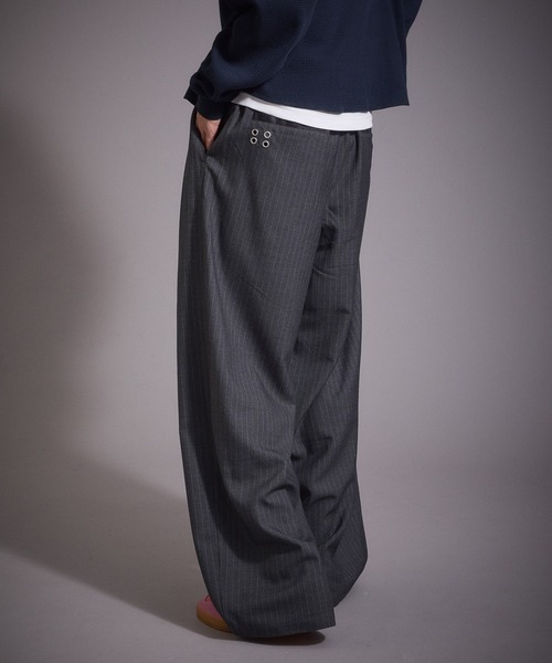 Perushu スラックス ウールタッチ 2タックワイドスラックスパンツ