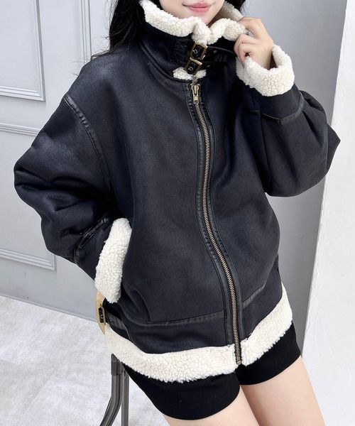 youruning 韓国作家 希少 ムートン風バインダー INGNI（イング） ブルゾン アウター ボア ボアムートンB-3 レディース