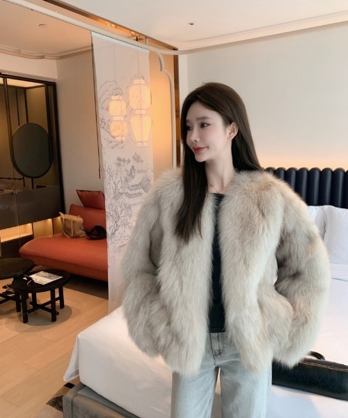 【未使用】M'S GRACY フェイクファー　ノーカラー　ショートコート ノーカラーコート コート フェイクファー ショート丈 レディース