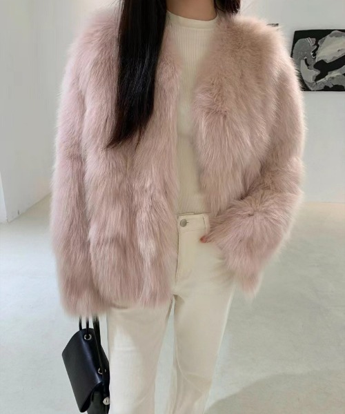 【未使用】M'S GRACY フェイクファー　ノーカラー　ショートコート ノーカラーコート コート フェイクファー ショート丈 レディース