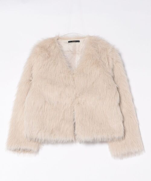 ノーカラーコート コート フェイクファー ショート丈 レディース