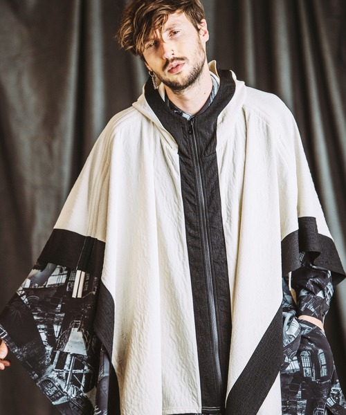 no id ポンチョコート　メンズ NO ID.（ノーアイディー） ポンチョ NO ID. BLACK ドローストリングス