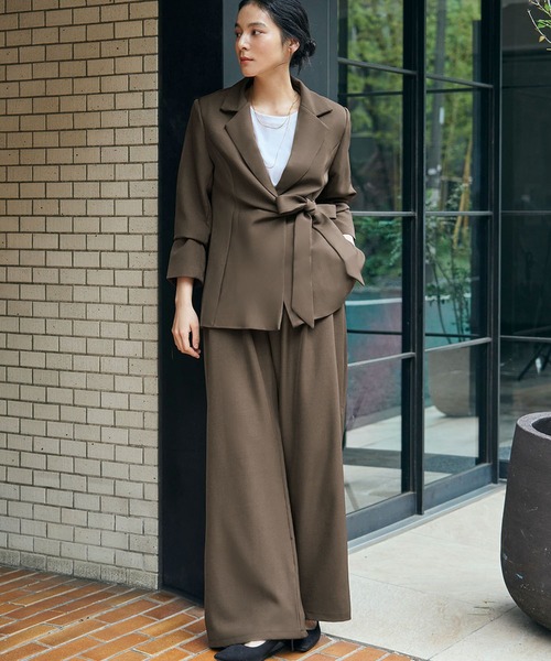 LOWO セットアップ テーラードジャケット リボンベルト ワイドパンツ