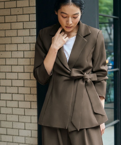 LOWO セットアップ テーラードジャケット リボンベルト ワイドパンツ