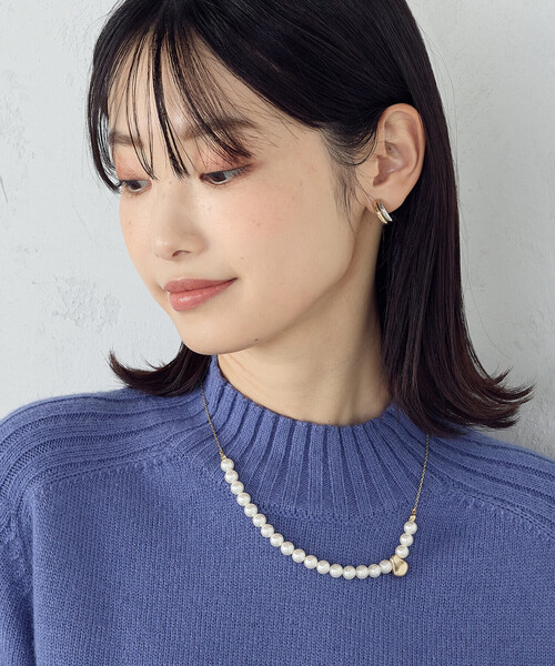 COMME CA ISM（コムサイズム） ネックレス 変形メタルパーツ パール 