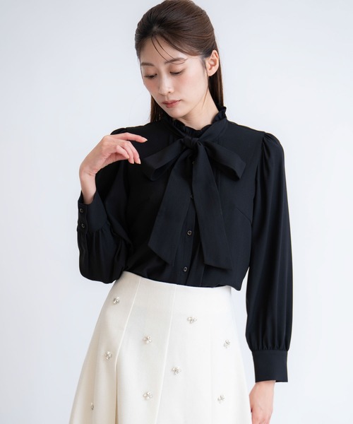 【極美品 XL】 レオナール カンカン ブラウス ボウタイ ブラック RUIRUE BOUTIQUE（ルイルエブティック） ブラウス シャツ 洗える