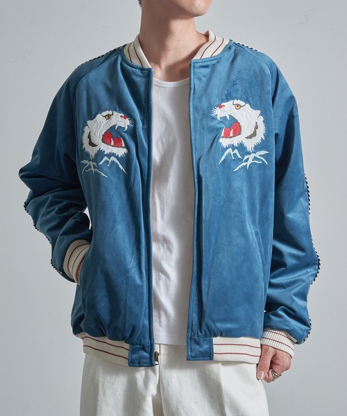 Houston スカジャン　ブルー HOUSTON（ヒューストン）の「HOUSTON スカジャン（ホーク