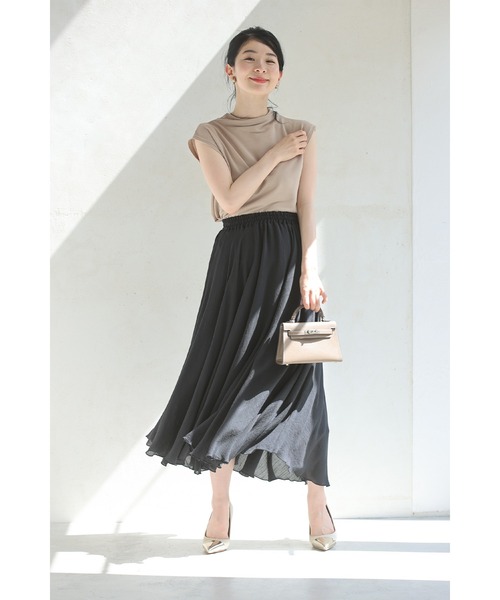 DellaLo グリーンフレアスカート 自由区 【洗える】TWラチネストレッチフレア スカート （ボトル