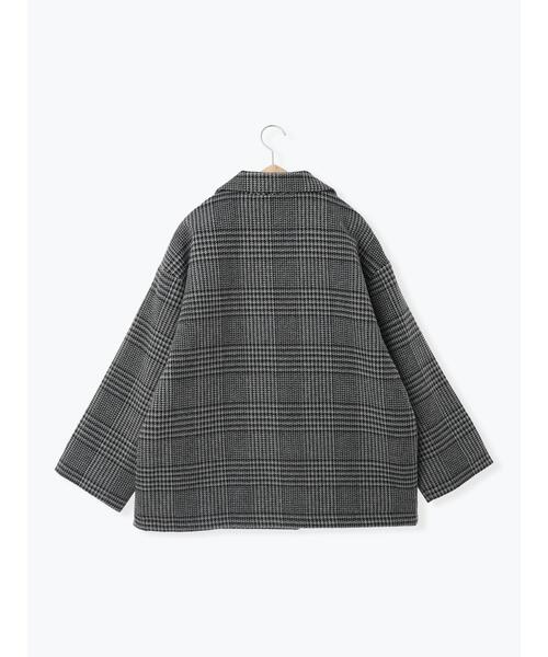 Samansa Mos2 blue ジャケット ノーカラージャケット チェック