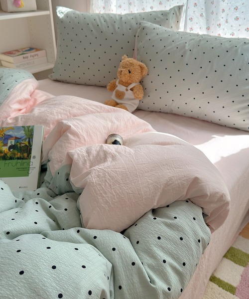 pyornim（ピョルニム） ベッド 寝具 ドット柄 バイカラー ベッドカバー