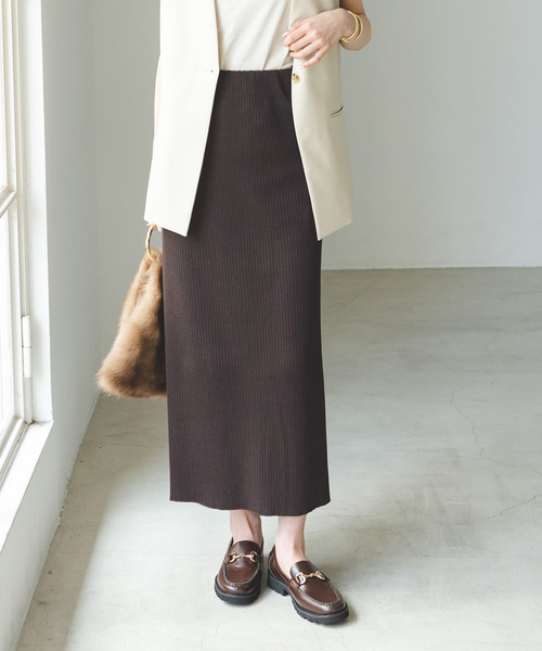 Noble ジャージーライクカラータイトスカート ブラック noble