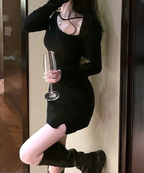 「Riff」 長袖ワンピース M ブラック レディース_画像7