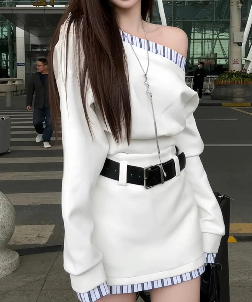 inst.ALL セットアップ 春も活躍！ストライプ切り替えトップス