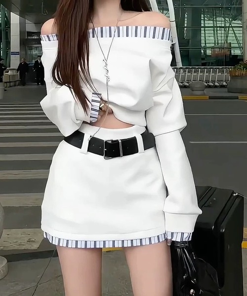 inst.ALL セットアップ 春も活躍！ストライプ切り替えトップス