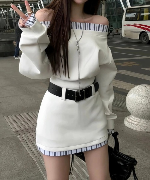 inst.ALL セットアップ 春も活躍！ストライプ切り替えトップス