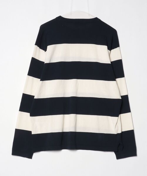 「INHERIT」 ボーダー柄長袖ニット L ネイビー メンズ_画像2
